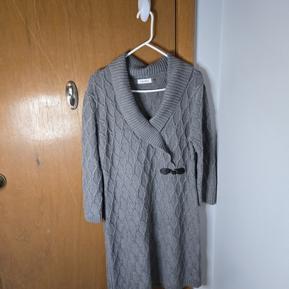 Calvin Klein Gray Knit Sweater Dress Size xL
